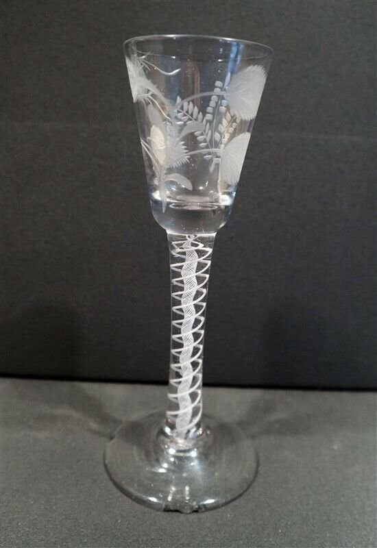 Superb GEORGE III ca1790 Double Air Twist Etched 7" Drinking Glass (1 of 6)