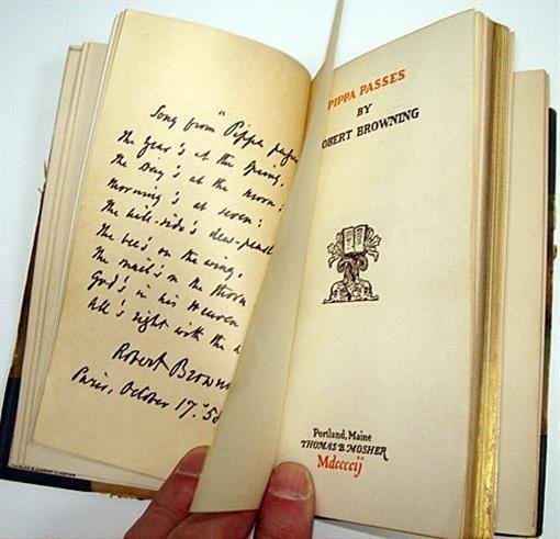 ROBERT BROWNING Rare 1902 LE "Pippa Passes" Calf Binding 1st Ed Book: ROBERT BROWNING Rare 1902 LE "Pippa Passes" Calf Binding 1st Ed BookBrowning, Robert :PIPPA PASSES (ONE OF 925 COPIES PRINTED ON VAN GELDER PAPER) Published in 1902, Size 6" x 3.5". Published by Thoma