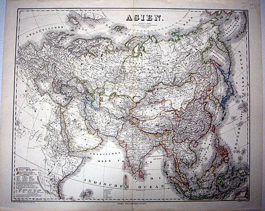 Map Western Hemisphere by Schmidt ca1819 Large: Schmidt, J. M. F. ASIEN ( LARGE MAP OF ASIA FROM SWEDEN AND THE ARCTIC REGIONS TO INDIA, JAPAN, PHILLIPINES, TO PARTS OF AUSTRALIA ) Measures 22" x 26". Drawn by Scmidt, Germany. This wonderful map, p