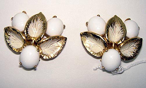 Pr Floral Earrings by Elsa Schiaparelli ca1960: A PAIR OF EARRINGS BY ELSA SCHIAPARELLI These charming earrings are in very good condition and look to have never been worn, set in a gold tone setting and all elements intact. They measure 1.5" at th