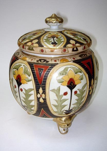 Unsual 3 x Foot Nippon Art Deco Cracker Jar ca1920: A SUPERB NIPPON ART DECO CRACKER JAR This is one of the most beautiful Nippon pieces that we have seen in a long while. This is a cracker jar in very good condition, and dating to ca1920. It is fabulo