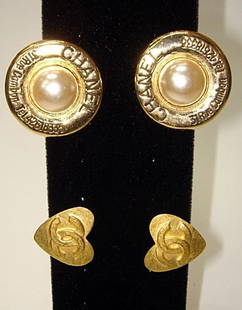 2 x Pairs Vintage Chanel Earrings ca1960's: 2 PAIRS OF GENUINE CHANEL EARRINGS CA1960 These earrings are in fine condition, both signed and finished in a gold tone and Rue Gambon setting. A gorgeous pair of rare earrings.