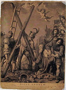 John Boydell / Carlo Dolci 1768 Scarce Engraving Death of St Andrew 17" x 12": Dolci, Carlo (After) :ENGRAVING: SAINT ANDREW FROM THE ORIGINAL PICTURE IN THE COLLECTION OF THE DUNCOMBE ESQ. VOL. II NO.27 Published in 1768, This is a 1st Edition, measures 12" x 17". Published in