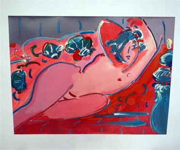 PETER MAX Original Serigraph Figural Woman In Pink 245/300 Signed 1989: PETER MAX Original Serigraph Figural Woman In Pink 245/300 Signed 1989PETER MAX - RECLINING WOMAN IN PINK - 1989 - LIMITED EDITION - 245/300This superb serigraph print by Peter Max is in very good