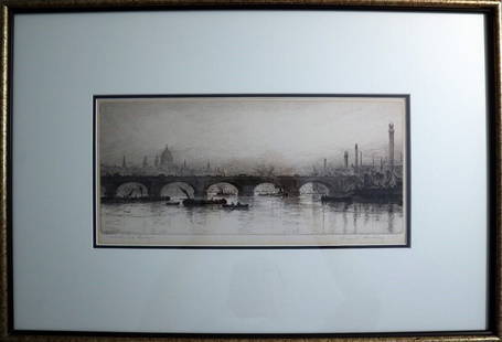 FRANK HARDING c1885 Original Signed Etching Westminster Bridge London Framed: FRANK HARDING c1885 Original Signed Etching Westminster Bridge London FramedFRANK HARDING - WESTMINSTER BRIDGEThis beautiful original etching is in very good condition, signed and titles off the plate