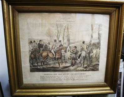 ALKEN / ACKERMAN Original Equestrian Aquatint Victorious Bunchclod c1847 Framed: ALKEN / ACKERMAN Original Equestrian Aquatint Victorious Bunchclod1847 FramedHENRY ALKEN (ARTIST) J. HARRIS (ENGRAVER) R. ACKERMAN (PRINTER)VICTORIOUS BUNCHCLODThis charming aquatint depicting a humor