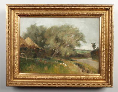 Andrew Black R. S. W. (1850-1916) gilt framed oil on: Andrew Black R. S. W. (1850-1916) gilt framed oil on canvas, country landscape. Signed, 24cm x 34cm.