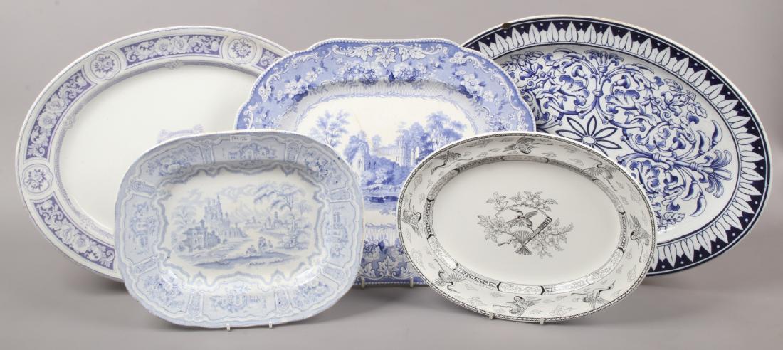 Five Victorian pottery meat plates of various sizes (1 of 1)