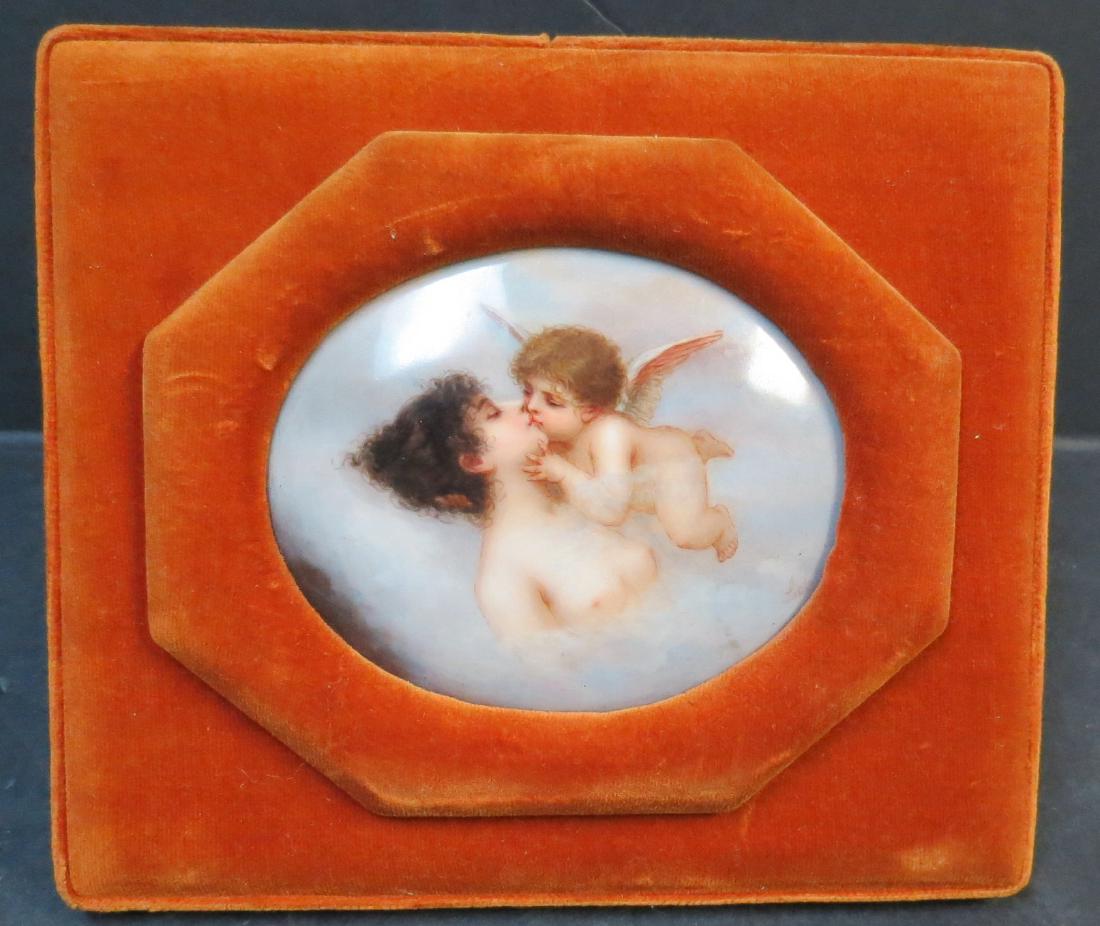 KPM Porcelain plaque Hand painted 3.5" x 3" + Frame (1 of 3)