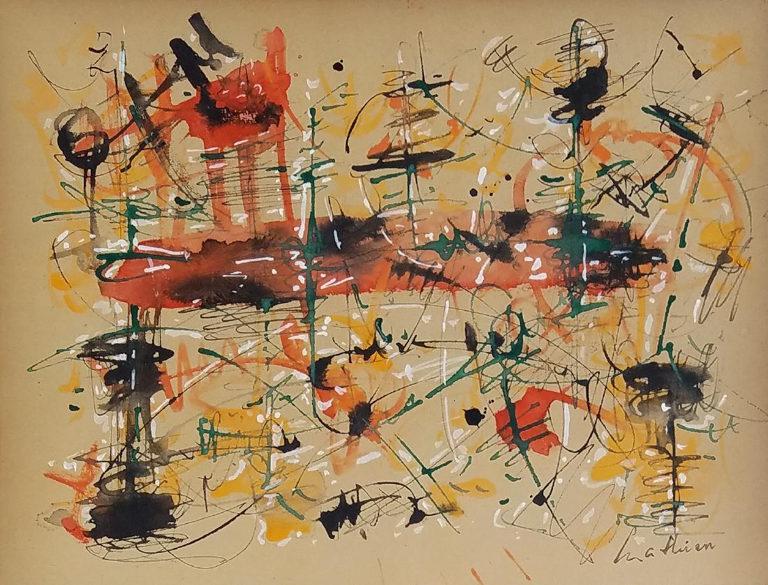 Georges Mathieu - Gouache & Ink on paper - France: Art: 10" x 13" Frame: 16" x 19" Shipping in USA $ 90