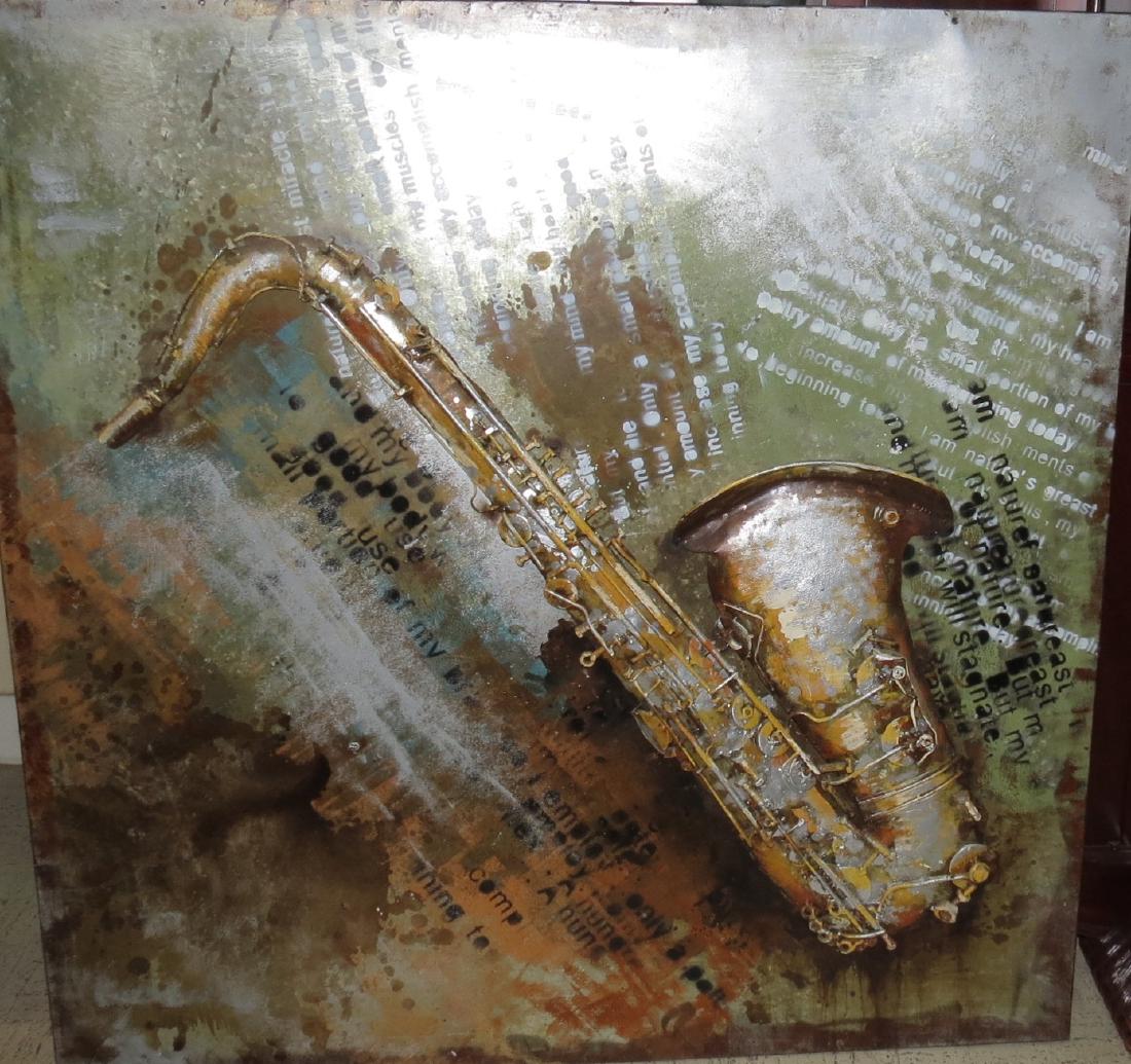 Painting soldered over iron "Saxophone" High Relief: 39" x 39" Shipping in USA $ 300