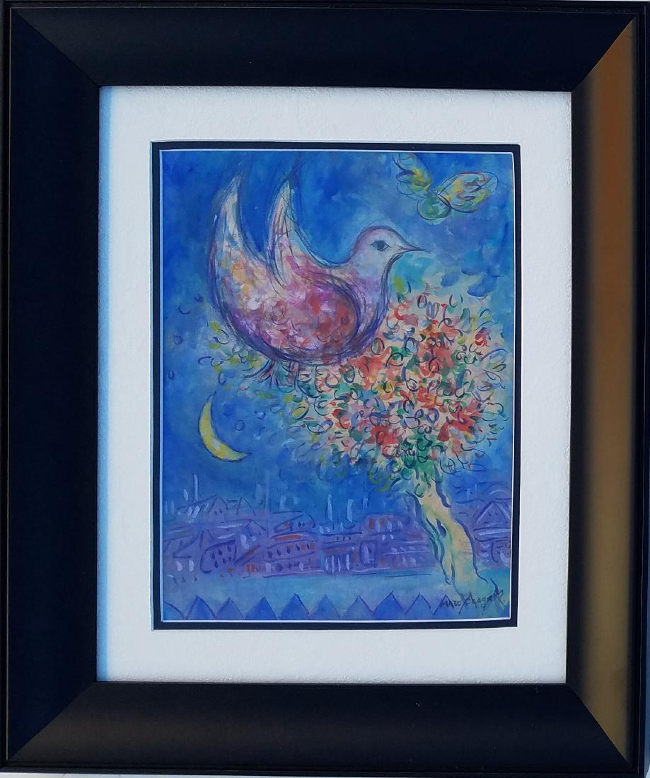Marc Chagall - Gouache on paper - Bird 12.3" x 8.6": Frame: 17" x 14" Shipping in USA $ 90 Marc Zakharovich Chagall was a Russian-French artist. An early modernist, he was associated with several major artistic styles and created works in virtually ever