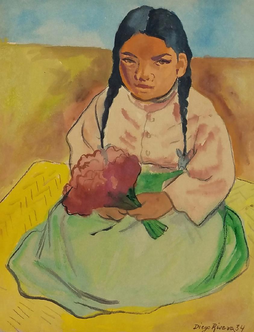 Diego Rivera - Watercolor on paper - COA - 14" x 11" (1 of 2)