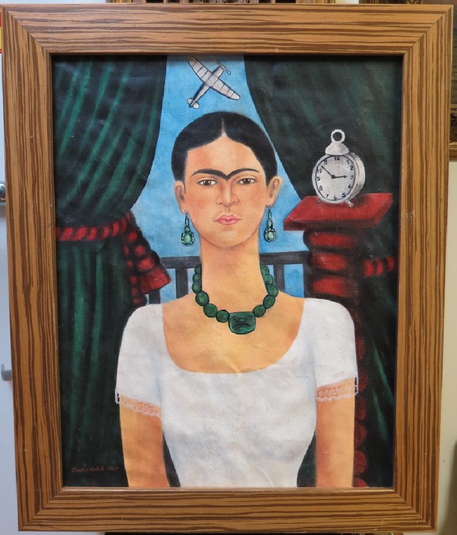 Frida Kahlo 1929 Oil on Canvas - w/COA 24" x 20": Frame: 29" x 24" Shipping in USA $ 130 Frida Kahlo de Rivera was a Mexican painter, who mostly painted self-portraits. Inspired by Mexican popular culture, she employed a naÃ¯ve folk art style to ex