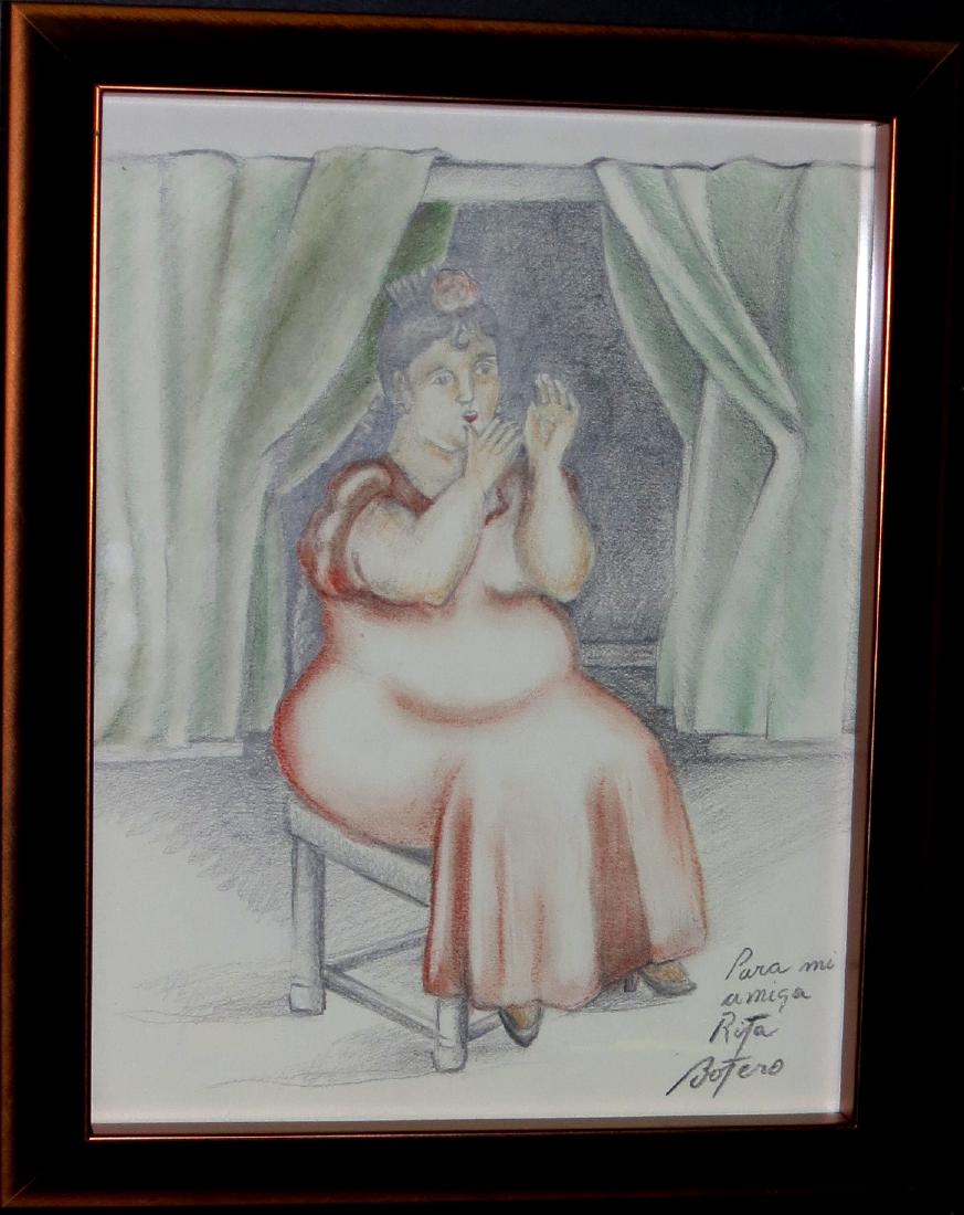 Fernando Botero - Colored pencil on paper - w/COA: Dedicated - Art: 12" x 9" Frame: 14.5" x 11.5" Shipping in USA $ 80