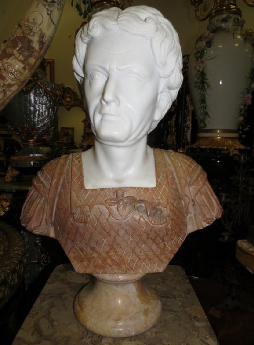 Carrara & Travertine Marble Bust H: 23": Shipping in USA $ 280.
