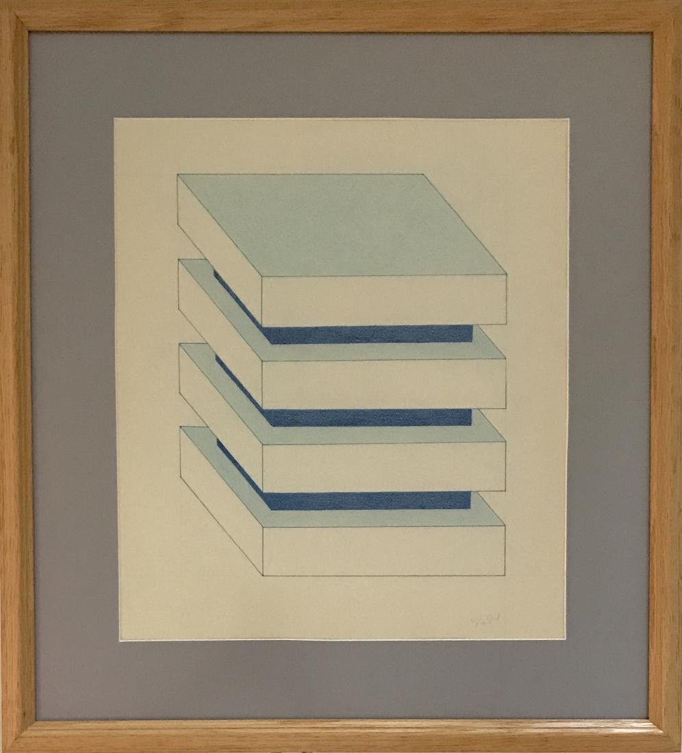 Donald Judd - Color pencil on paper 16" x 14": Frame: 24" x 22" Shipping in USA $ 110 Donald Judd was an American artist associated with minimalism. In his work, Judd sought autonomy and clarity for the constructed object and the space created by