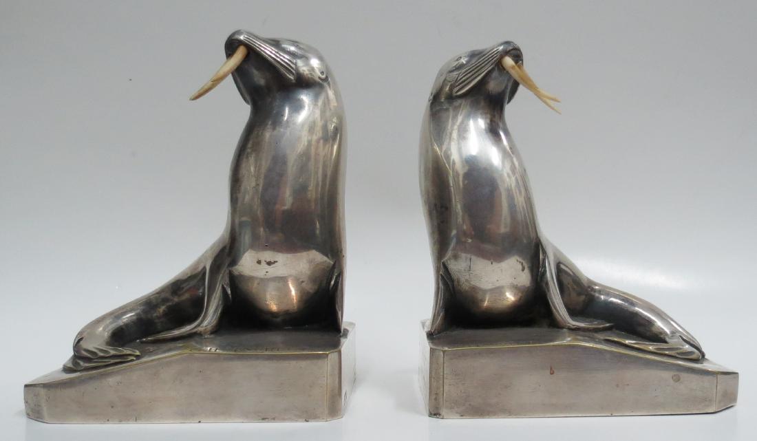 C.H.Laurent - Pair of Silvered Bronze Walruses Art Deco (1 of 4)