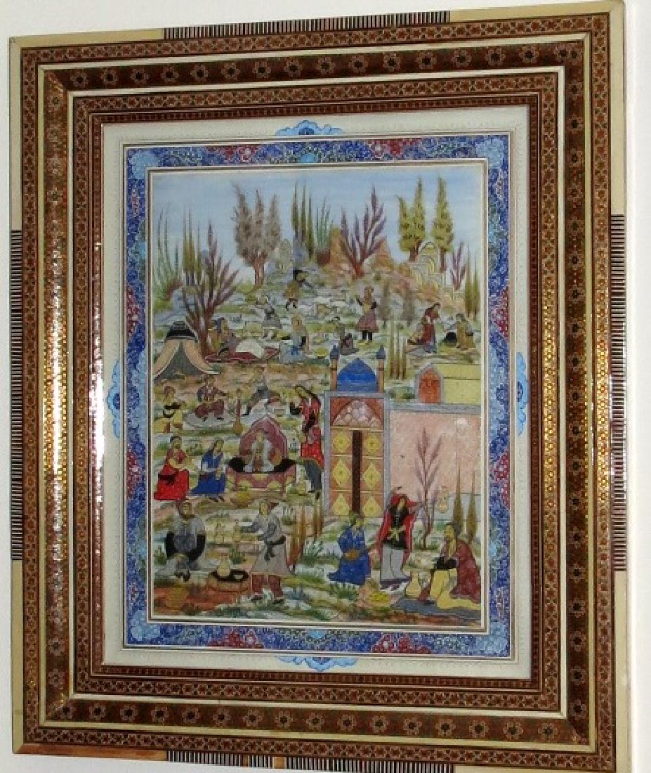 Persian Painting - detailed inlaid frame 26" x 22" (1 of 4)