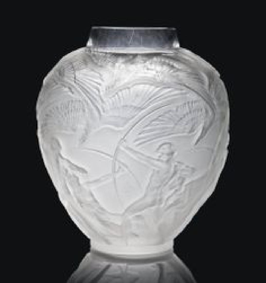 Rene Lalique "Archers" Vase . H: 10.5" Excellent (1 of 2)