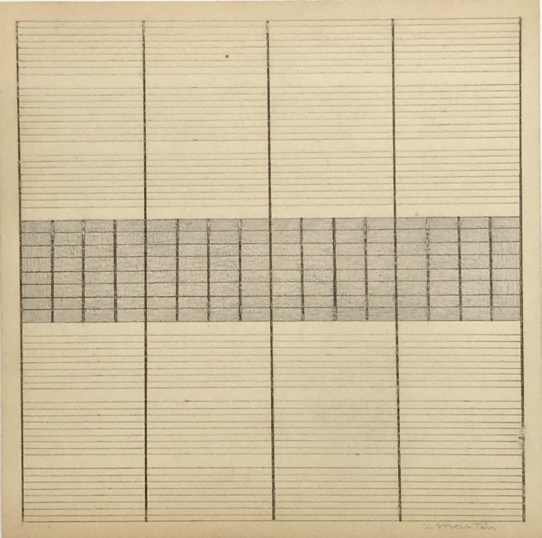 Agnes Martin Pencil on paper 10." x 10.3" Fr: 18" x 18" (1 of 2)