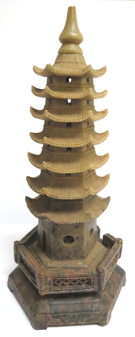 Chinese Sculpture - Soapstone - Pagoda tower: Very good condition - H: 9" Est Shipping = $ 34 to USA