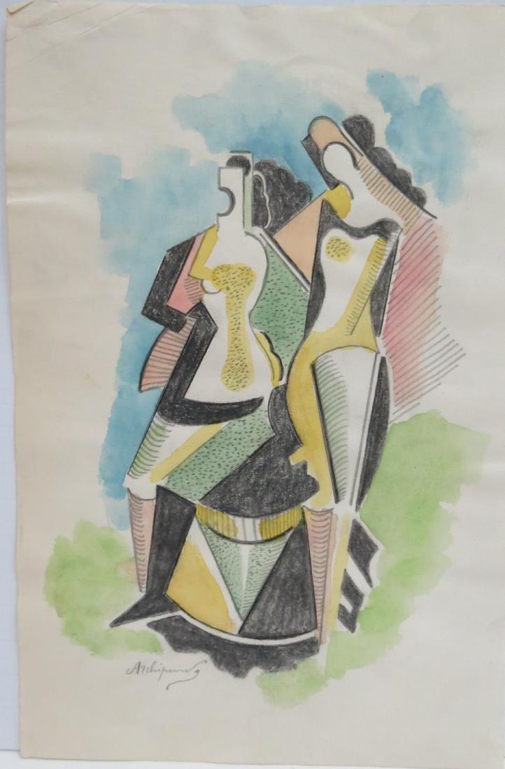 Alexander Archipenko - Color pencil on paper 10" x 6.8": Frame: 17" x 14" Shipping in USA $ 90 Alexander Porfyrovych Archipenko was a Ukrainian-born American avant-garde artist, sculptor, and graphic artist