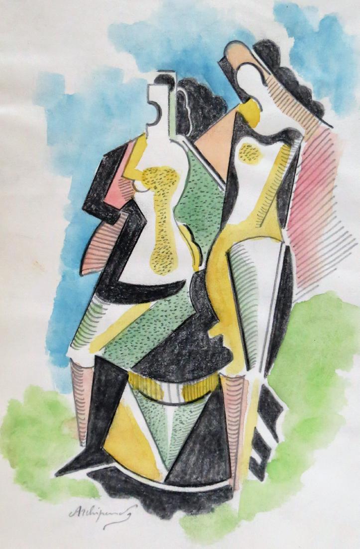 Alexander Archipenko - Color pencil on paper 10" x 6.8": Frame: 17" x 14" Shipping in USA $ 90 Alexander Porfyrovych Archipenko was a Ukrainian-born American avant-garde artist, sculptor, and graphic artist