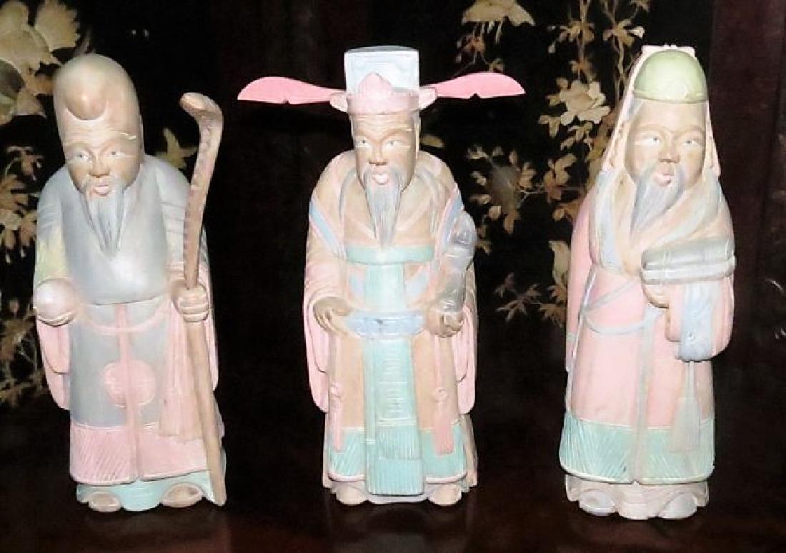 3 Chinese Budhas Carving Wood Polychrome 18" (1 of 9)