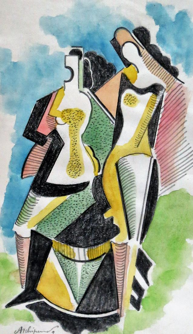 Alexander Archipenko - Color pencil on paper 10" x 6.8": Frame: 17" x 14" Shipping in USA $ 90 Alexander Porfyrovych Archipenko was a Ukrainian-born American avant-garde artist, sculptor, and graphic artist