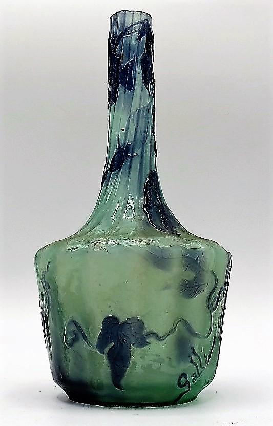 Galle Cameo Blue Glass Vase H: 8" France (Authentic): Shipping in USA $ 40 Emile Galle 1846-1904 in Nancy, was a French artist who worked in glass, and is considered to be one of the major forces in the French Art Nouveau movement