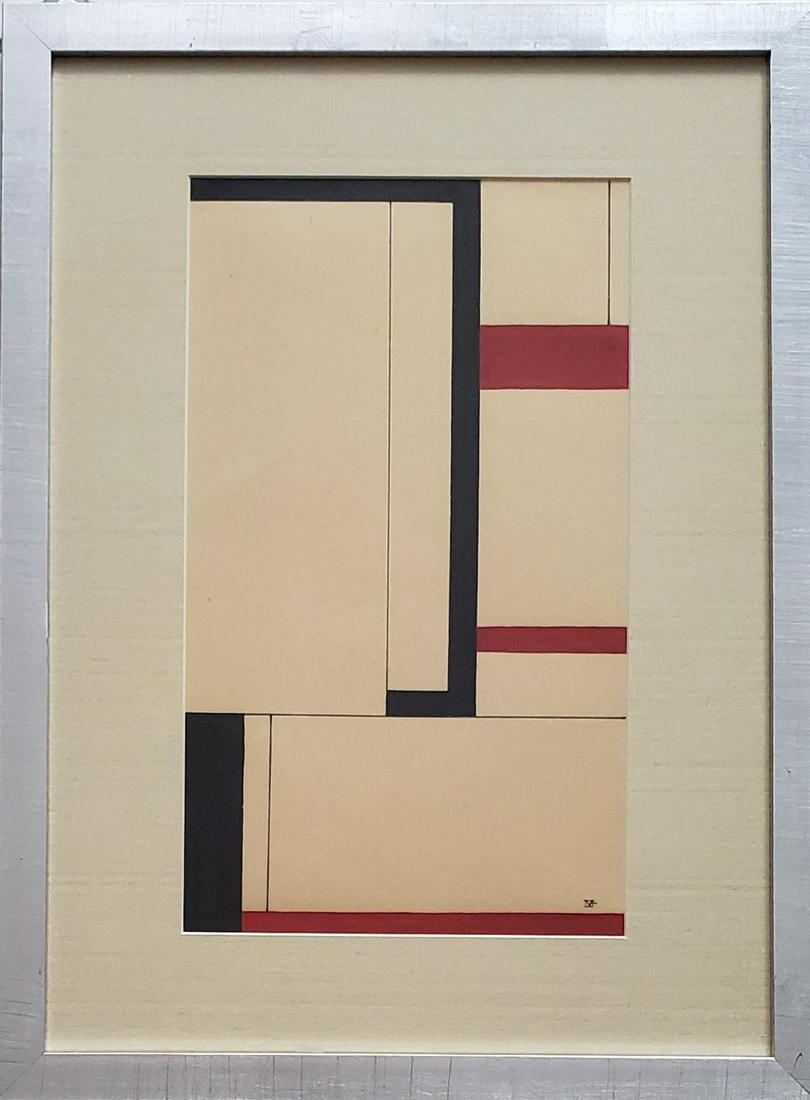 Georges Vantongerloo Ink & Gouache on Paper: Art: 15" x 9" Frame: 22" x 16" Shipping in USA % 100 Georges Vantongerloo was a Belgian abstract sculptor and painter and founding member of the De Stijl group