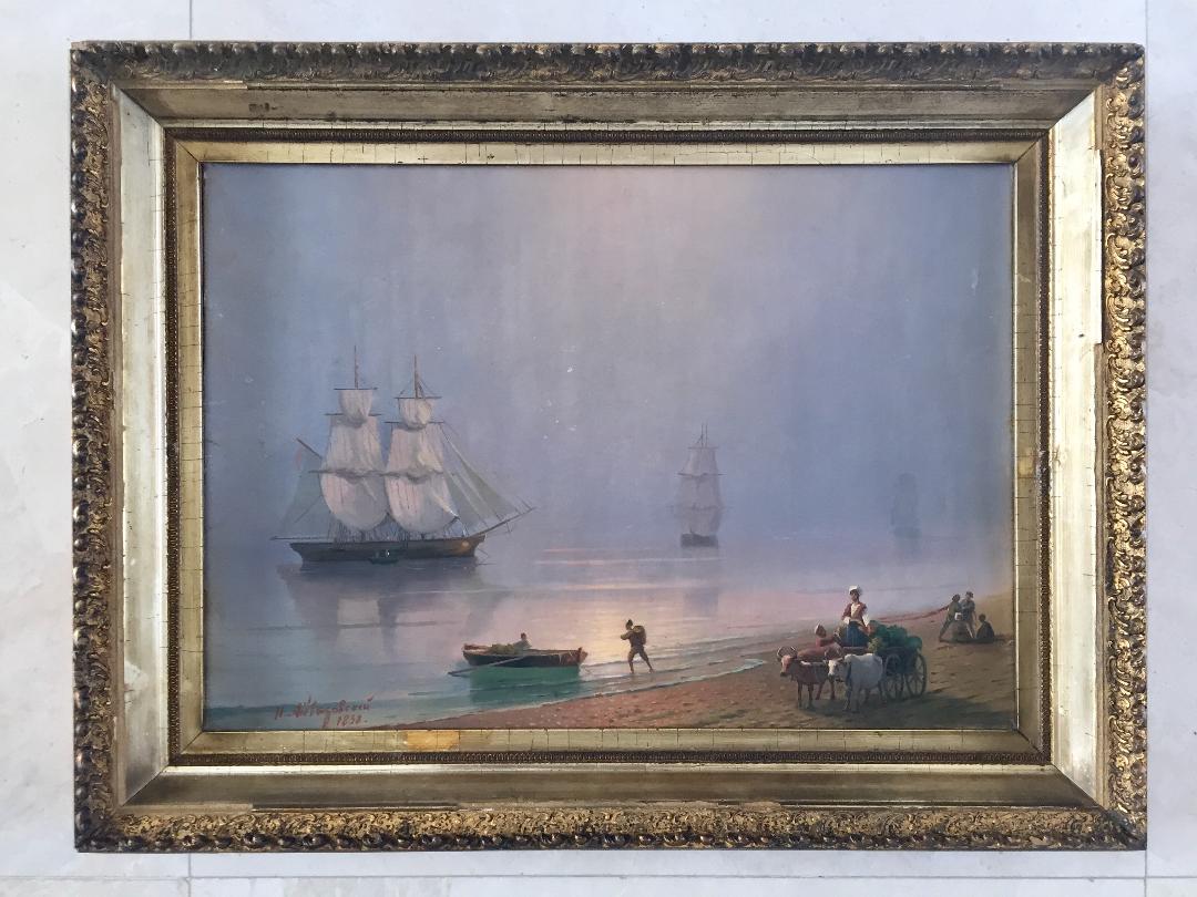 Konstantin Aivazovsky Oil on Canvas (Attrib) Russian: Art: 20" x 14" Frame: 24" x 18" Shipping in USA $ 130 van Konstantin Aivazovsky was a Russian-Armenian Romantic painter known for his depictions of seascapes, for which he is considered one of the gre