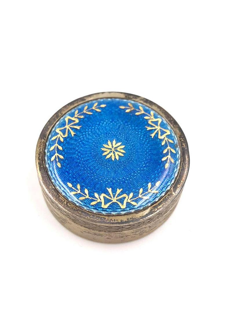 Silver & Enamel Pill Box Diam: 2.8": Shipping in USA $ 12.