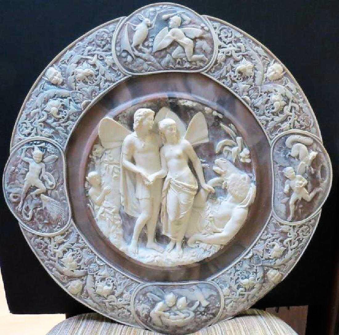 Mythological Figural Plaque Alabaster D: 22": Shipping in USA $ 120