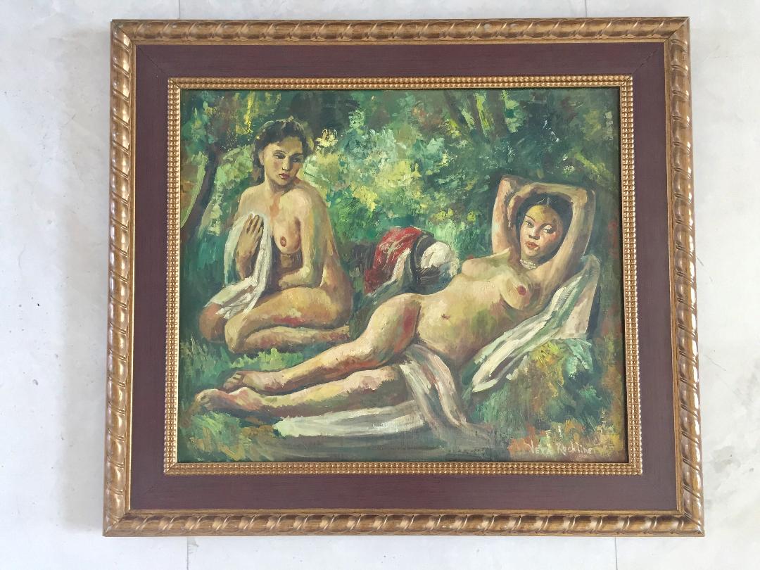 Vera Rockline - Oil on Canvas (Attrib) 25" x 21.5": Frame: 33" x 29" Shipping in USA $ 180 (1896-1934) Rockline was the daughter of a Russian father and a French mother, she started her career in Moscow, studying in the studio of Ilya Mashkov, who cons
