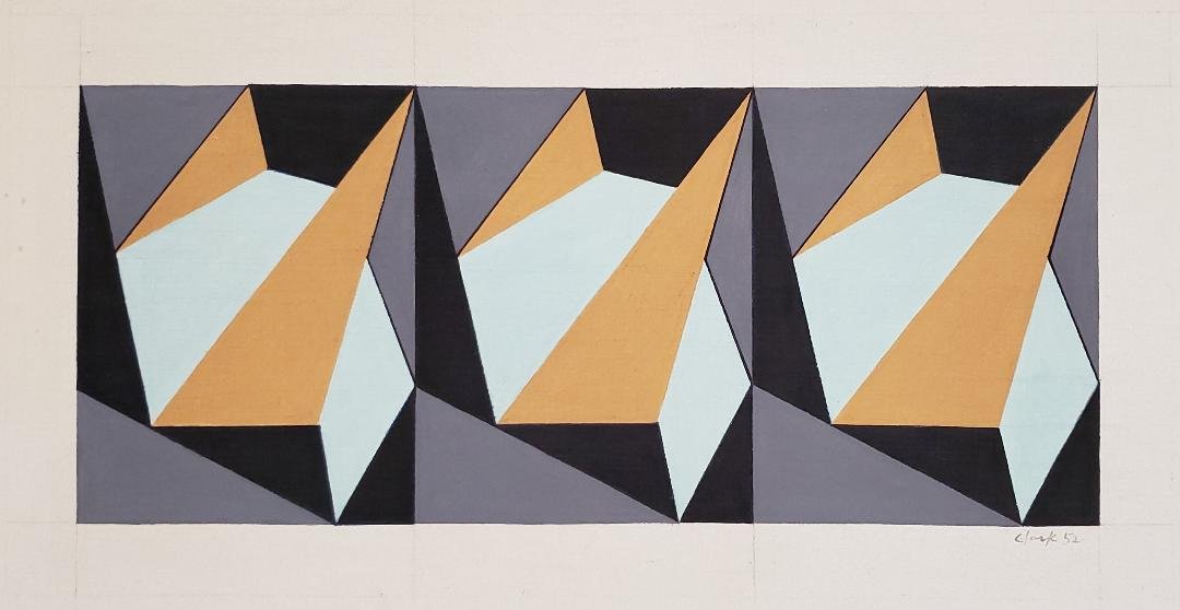 Ligia Clark 1952 Pencil & Gouache on Canvas 9.5" x 19": Frame: 15" x 25" Shipping in USA $ 100 Lygia Pimentel Lins, better known as Lygia Clark, was a Brazilian artist best known for her painting and installation work. She was often associated with the Bra