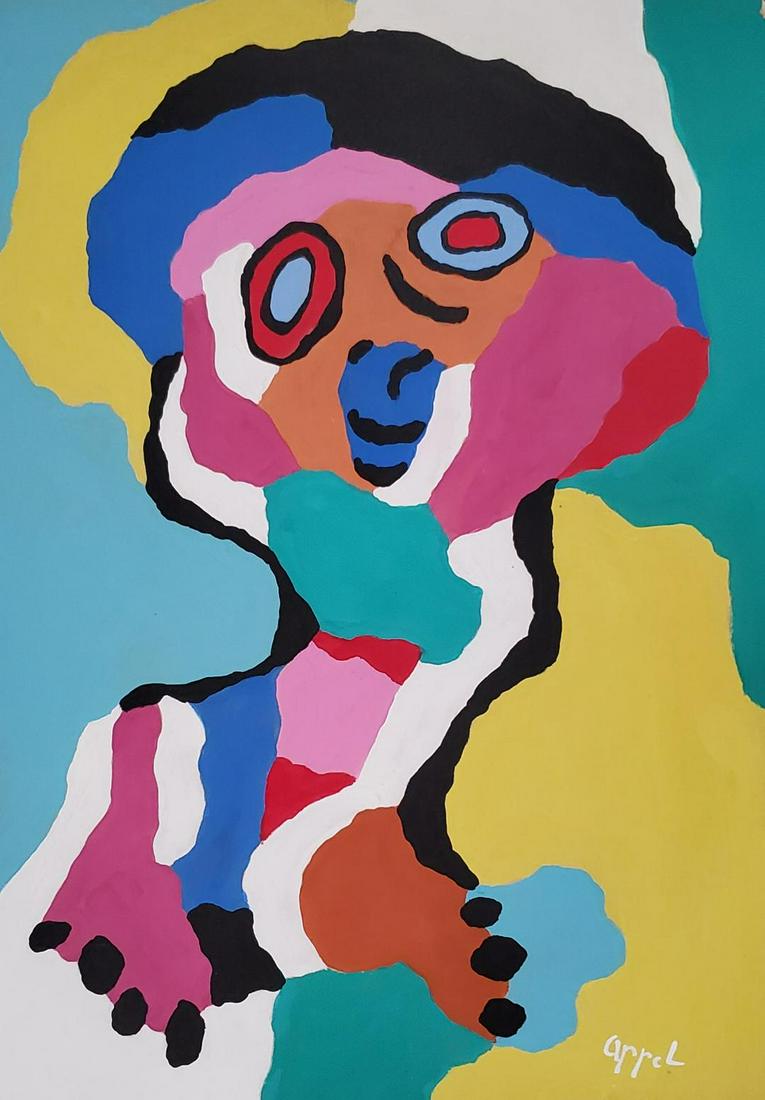 Karel Appel (Attrib) Gouache on Paper 14.2" x 9.6": Frame: 20" x 16" Shipping in USA $ 90 .Christiaan Karel Appel was a Dutch painter, sculptor, and poet. He started painting at the age of fourteen and studied at the Rijksakademie in Amsterdam in the 1