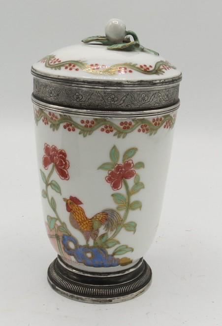 Chinese Silver & Porcelain Tea Box H: 6.5" (1 of 4)