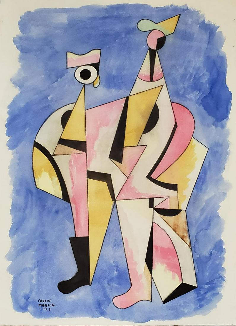 Carlos Merida 1963 Mixed media on Paper 21" x 16": Frame: 24" x 19" Shipping in USA $ 120 Carlos MÃ©rida was a Guatemalan artist who was one of the first to fuse European modern painting to Latin American themes, especially those related to Guatemal