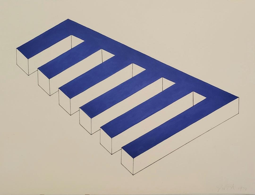 Donald Judd 1974 Ink & Gouache on Paper 15" x 20": (Attributed not COA) Frame: 20" x 25" Shipping in USA $ 110 Donald Judd was an American artist associated with minimalism. In his work, Judd sought autonomy and clarity for the constructed object and