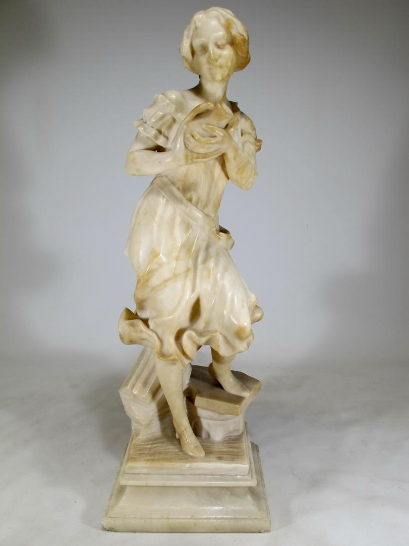 Antique European Alabaster sculpture of woman: Antique European alabaster woman sculpture. 22 1/4” H x 7 1/2” W x 6 1/4” D. Shipping in USA or International please contact for quote both UPS stores: 1) : David Reiser UPS store 19