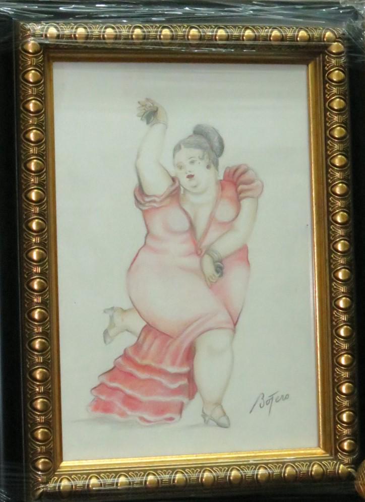 Fernando Botero Color Pencil on Paper Art: 9" x 7": No COA Frame: 14" x 12" Shipping in USA $ 45 Fernando Botero Angulo is a Colombian figurative artist and sculptor, born in MedellÃ­n. His signature style, also known as "Boterismo", depicts people a