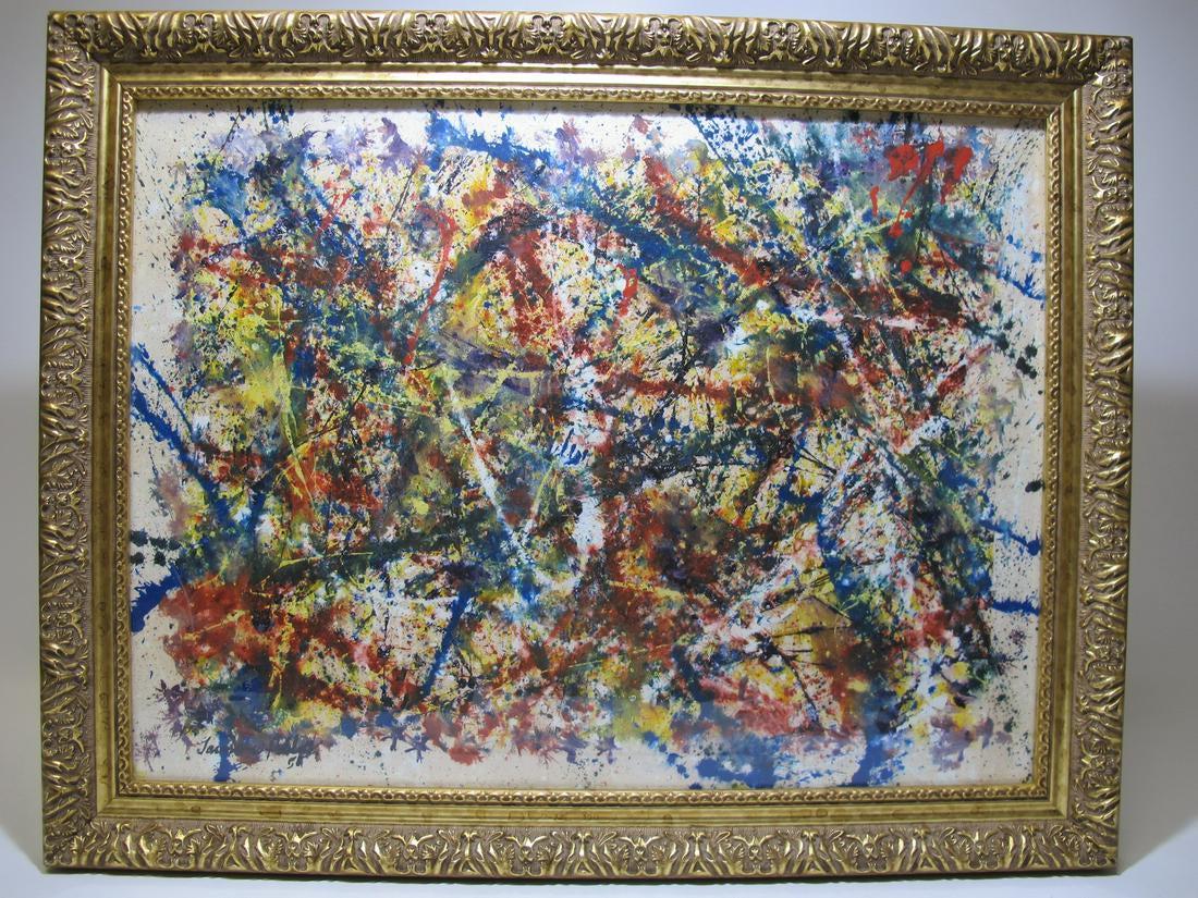 Jackson Pollock Acrylic on Canvas (Attributed): Signed Jackson Pollock Acrylic on canvas. We do not have any certificate of Authenticity. 21 3/4” H x 27 1/2” frame included. Shipping in USA $ 120 Paul Jackson Pollock was an American pai