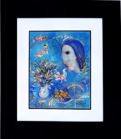 Marc Chagall (After) Watercolor on Paper 14" x 11": Provenance Estate Alvarez Izquierdo - We no have COA or certificate for this Art Work. Shipping in USA $ 80 Marc Chagall was a Russian-French artist of Belarusian Jewish origin. An early modernist, he