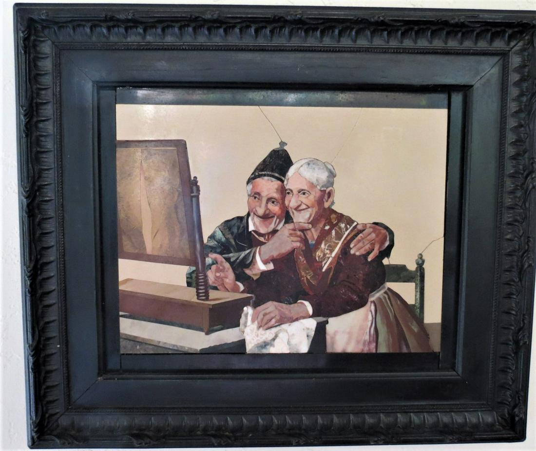 Magnificent Pietra Dura Plaque Old Couple Italy (1 of 3)