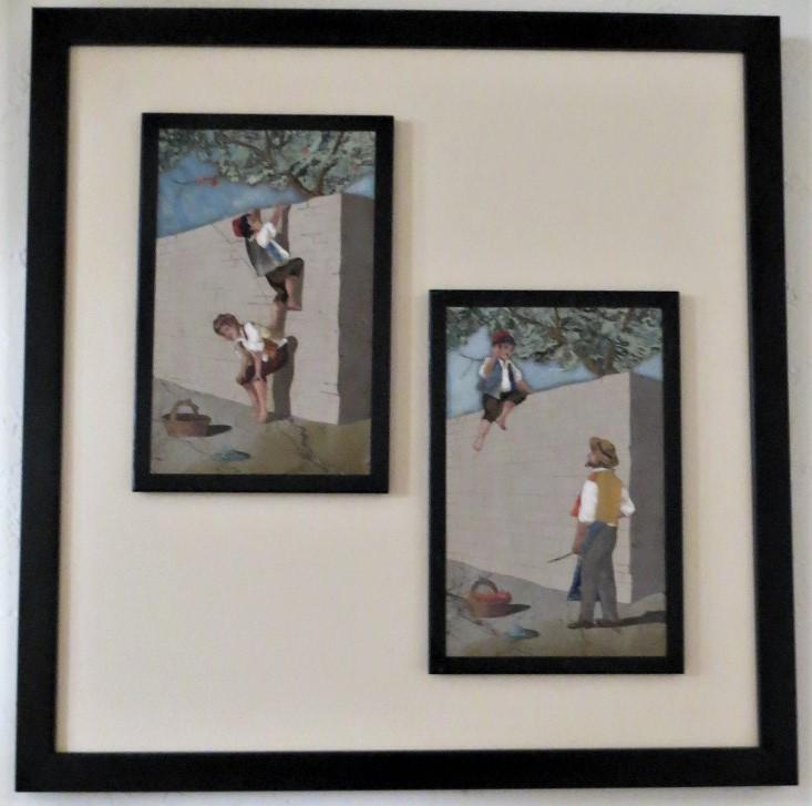 Pair of Pietra Dura Plaques Boy Playing - Italy (1 of 4)