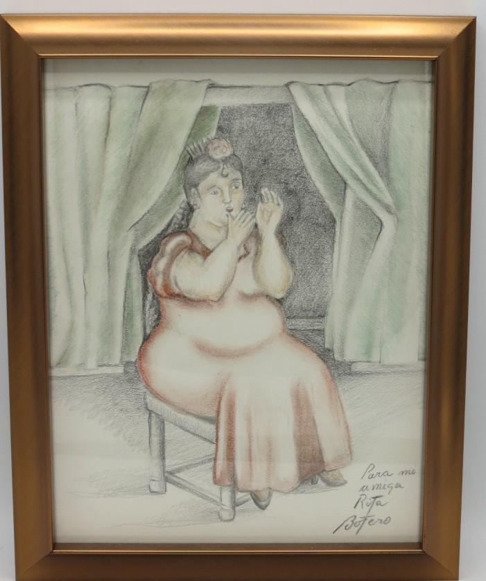 Fernando Botero Color Pencil on Paper 12" x 10" Attrib: Frame: 14" x 12" No COA Shipping in USA $ 35 Fernando Botero Angulo is a Colombian figurative artist and sculptor, born in MedellÃ­n. His signature style, also known as "Boterismo", depicts people a