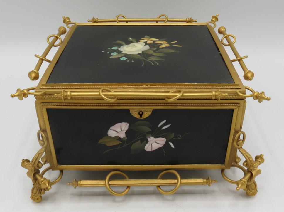 Large Pietra Dura Jewelry Casket 5 Panels Italy 19th C. (1 of 8)