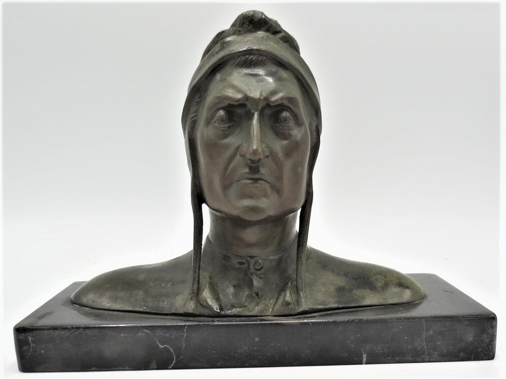 Bronze Bust "Dante" Marble Base H: 6" W: 8" D: 4" (1 of 3)